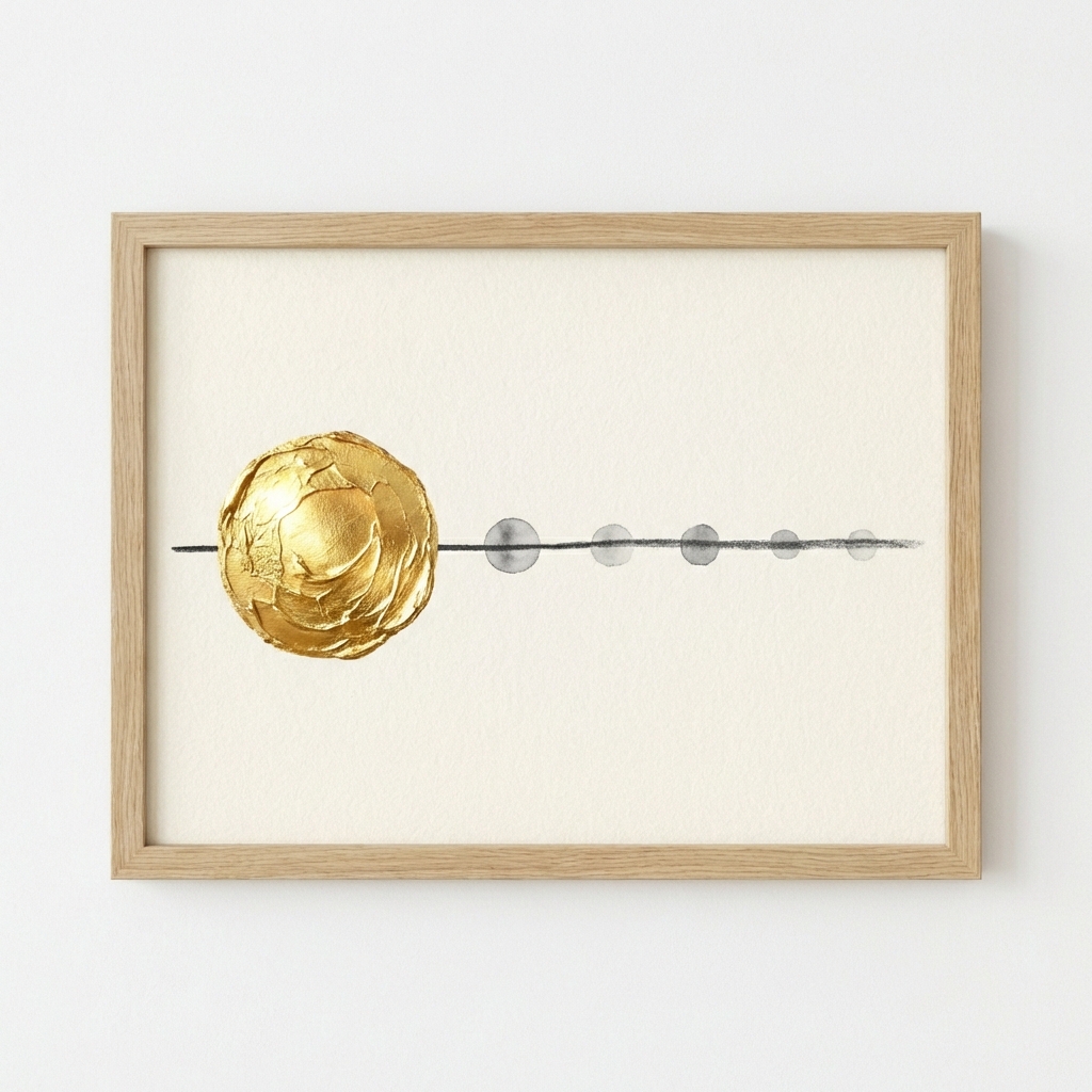 An elegant minimalist timeline with a warm golden glow at 'now'